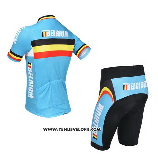 2013 Maillot Ciclismo Belgique Bleu Clair et Noir Manches Courtes et Cuissard
